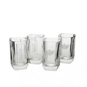 Set of 4 Avión Tequila Embossed Logo Square Shot Glass with Etched Agave